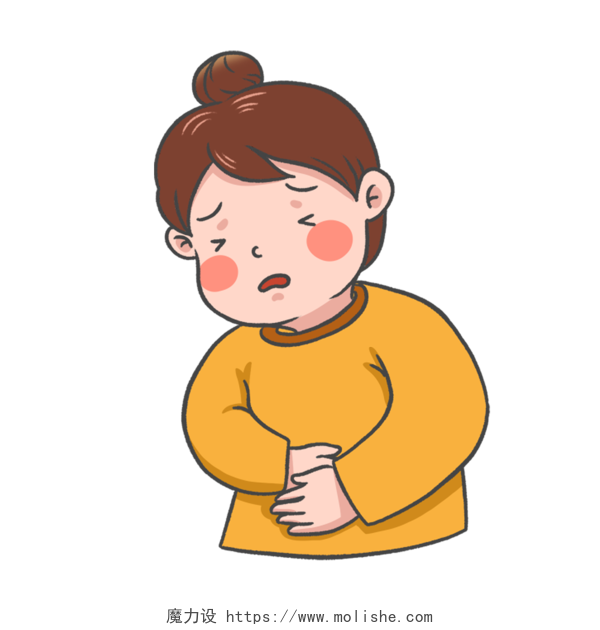 手绘卡通女生肠道疾病症状元素世界肠道健康日PNG素材